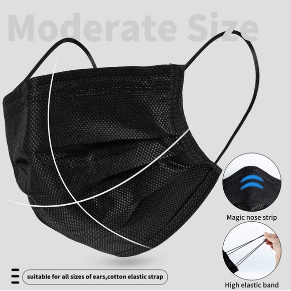 10 Pack Disposable Black Face Mask - Picture 3 of 4